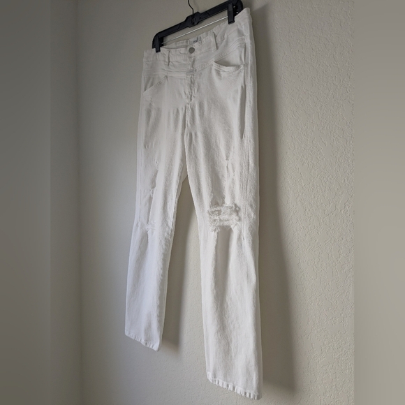 Closed Made in Italy White Distressed Mid Rise Straight Leg Denim Jeans Designer - Picture 5 of 10